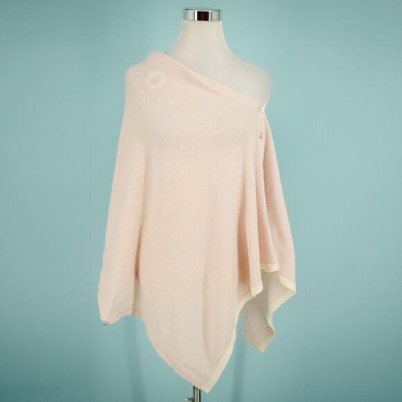 Spartina 449 Blush Pink Button Side Ivory Trim Wool Cashmere Poncho Sweater NEW - Picture 1 of 7